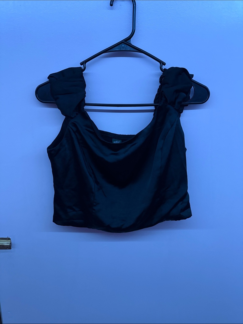 wild fable Black Satin Ruffle Strap Crop Camisole
